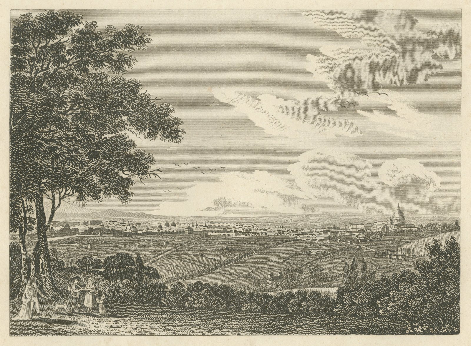 Rome with the Dome of Saint Peter's, Engraving Published by Thomas Kelly, 1816