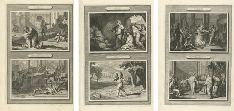 Dutch Baroque Biblical Engravings, 3 Double-Scene Plates by Pieter Mortier, 1700, view 5