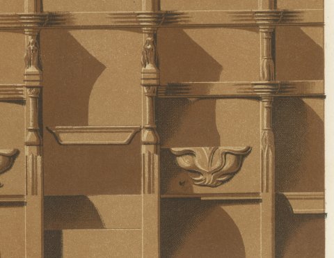 Choir Stalls of Saint Benoît sur Loire, Antique Print, 1851, close-up 3