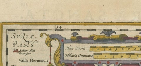 Holy Land Map, Terra Sancta Palestina, Hondius, Hand-Colored Engraving c.1620, close-up 2