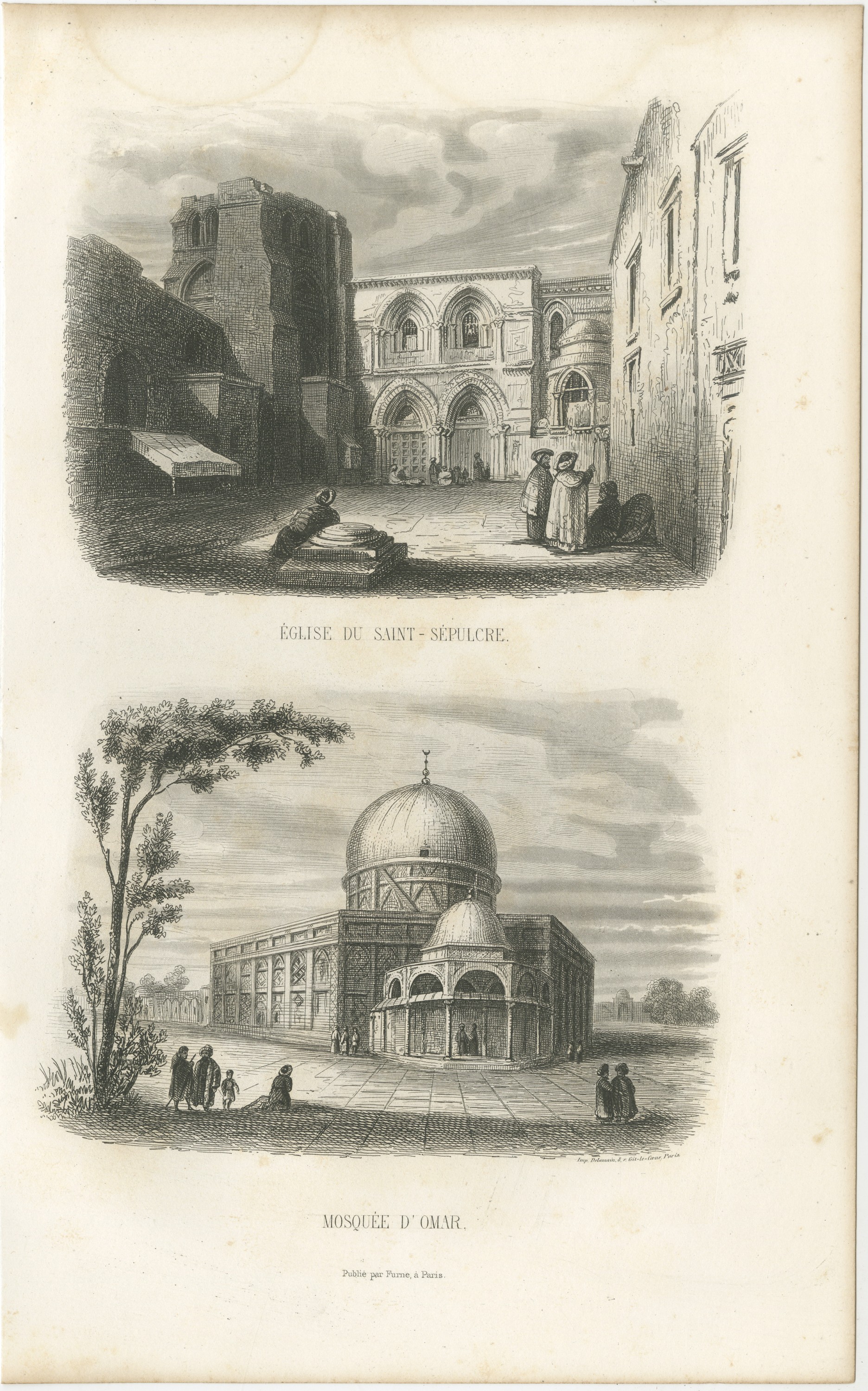 Holy Sepulchre Church and Dome of the Rock, Jerusalem, Antique Print, 1859, view 2