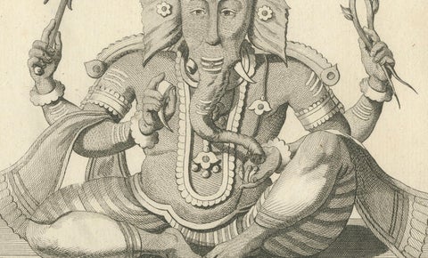 1806 Engraving: Ganesha as Pollear, Wisdom Deity in Hindu Mythology, close-up 4