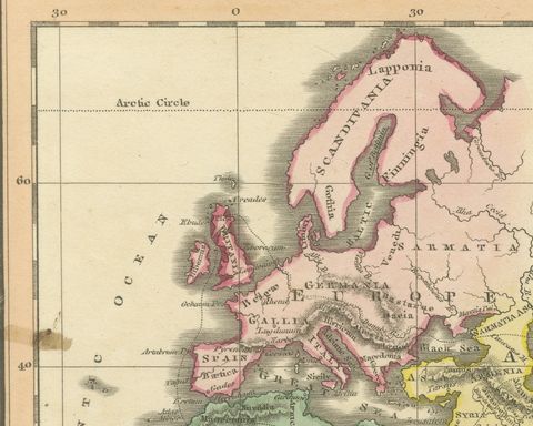 The World at the Time of Christ, Antique Hand-Colored Map, 1823, close-up 3