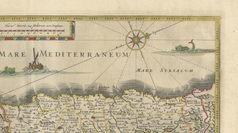 Antique Blaeu Holy Land Map, Terra Sancta Palestina, 1629, close-up 4