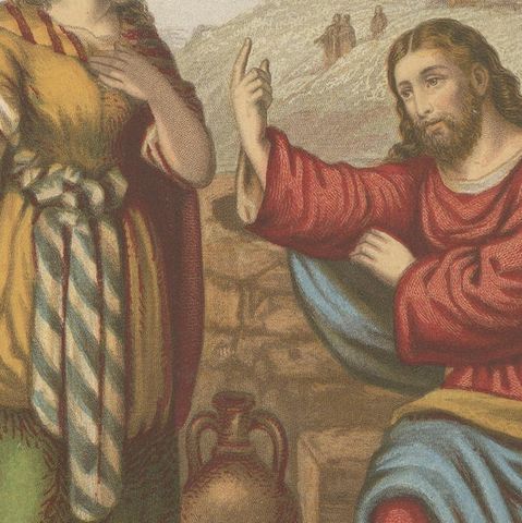 Antique Bible Print of Christ and the Woman of Samaria by Kronheim, 'c.1860', close-up 2