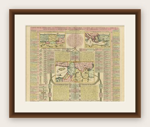 Biblical Map and Family Trees of the Holy Land by Chatelain, ca. 1720, shown framed