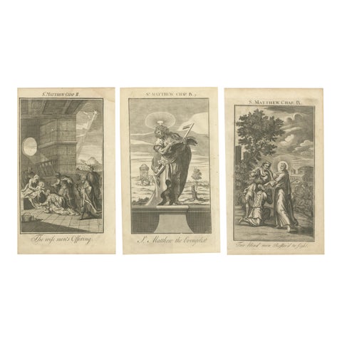 Set of 3 Biblical Engravings, Adoration, St. Matthew & Healing the Blind (1735)