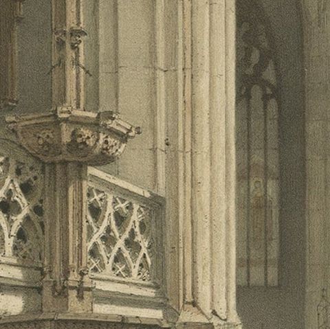 Antique Print of The Roman Catholic Cathedral in Fribourg, Switzerland, 1860, close-up 1
