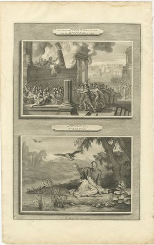 Zimri Burns His Palace and Elijah Fed by the Ravens, Pieter Mortier, circa 1700, view 2