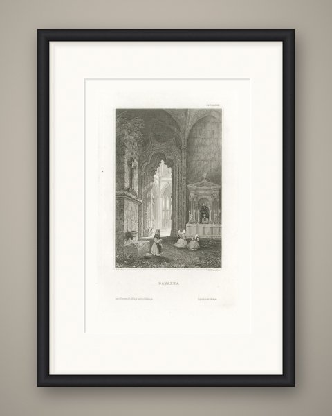 Batalha Monastery, Portugal, Antique Interior View with an Altar, circa 1850, shown framed