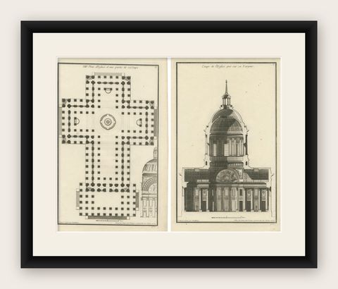 Neoclassical Sanctum: De Neufforge's Ecclesiastical Engravings of a Church, 770, shown framed