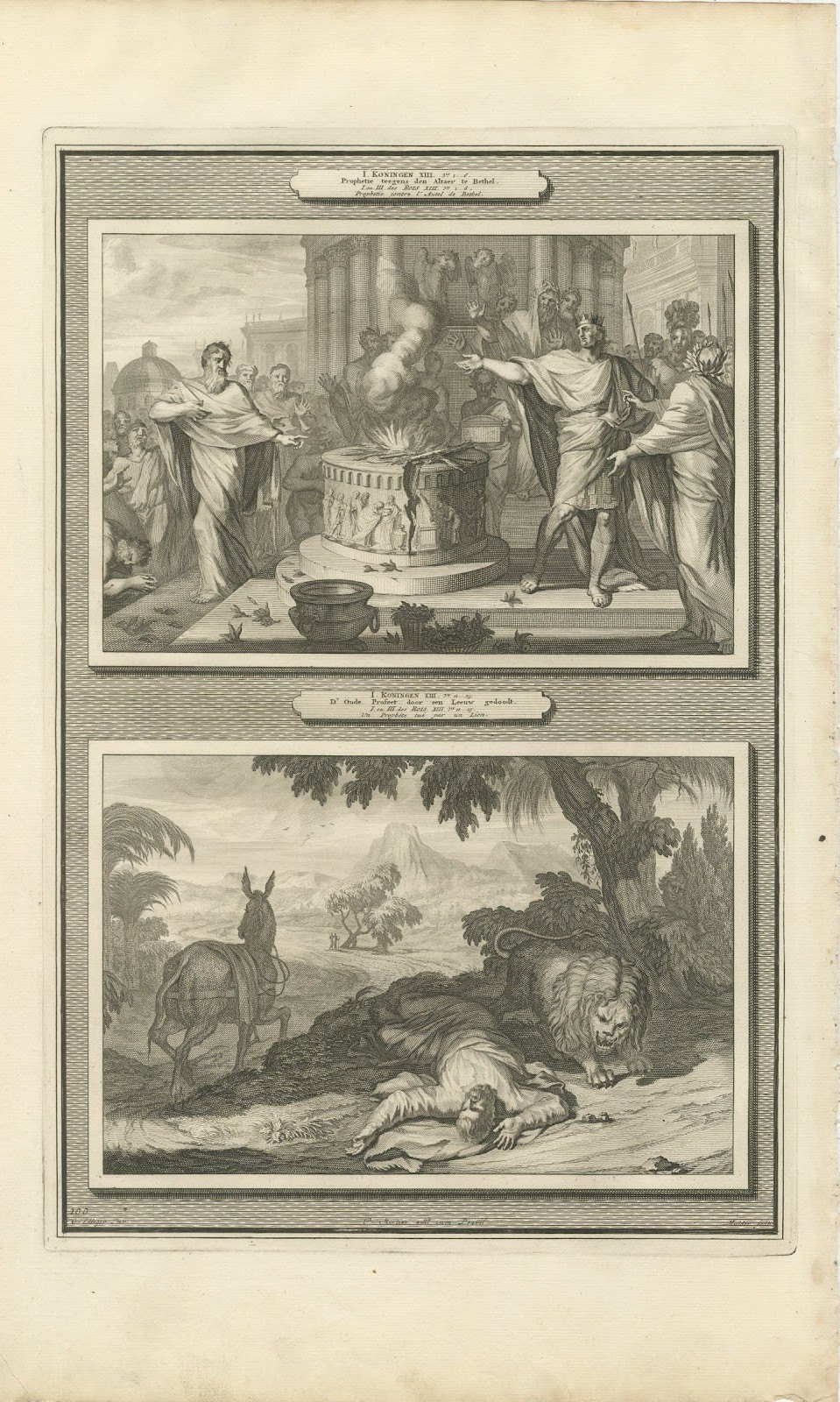 Prophecy at Bethel and the Prophet Slain by a Lion, Pieter Mortier, circa 1700