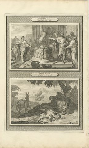 Prophecy at Bethel and the Prophet Slain by a Lion, Pieter Mortier, circa 1700