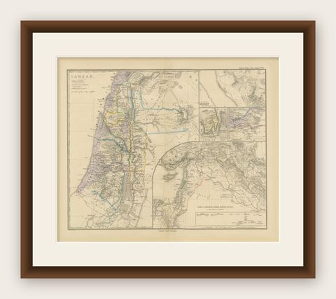 Historical Map of Canaan with Insets of Jerusalem and Surrounding Regions, 1880, shown framed