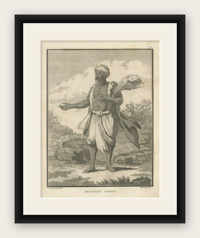 Indian Penitent with Ritual Implements, Engraving after Sonnerat, 1806, shown framed
