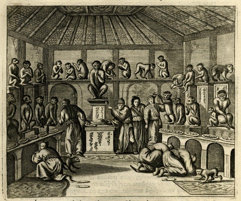 Antique Engraving with a Description of the Monkey Temple in Japan, 1669, view 2