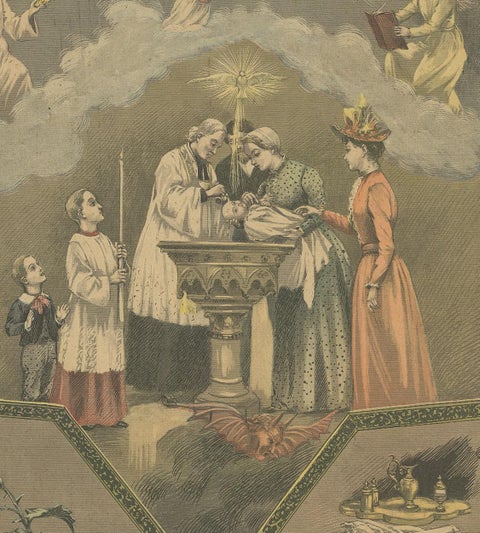 Antique Print of Baptism by Mouterde, circa 1900, view 4