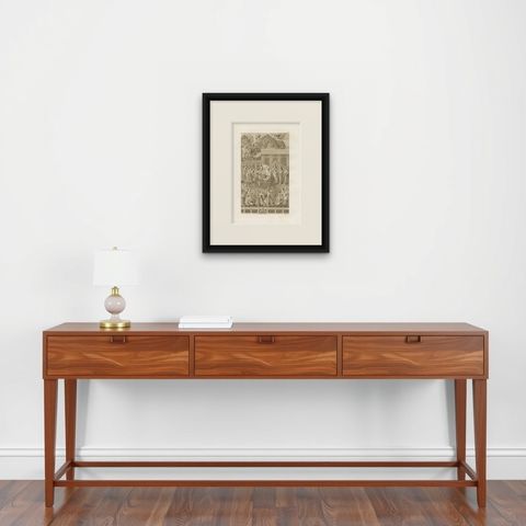 Antique Print of Hindu Gods by Ferrario '1831', shown framed on a wall, true to size