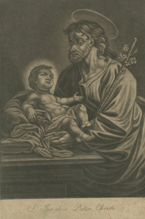 St. Joseph with the Christ Child, Antique Mezzotint, J.E.Haid Augsburg, ca.1799, close-up 1