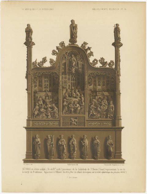 Carved Oak Retable from Saint Bavon, Ghent, Life of the Virgin, 1851, view 2