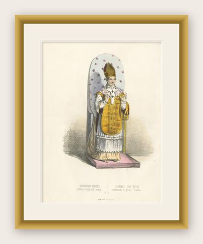 Antique Hand-Coloured Print of the Supreme Pontiff Celebrating High Mass, 1862, shown framed