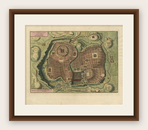 Bird's Eye Plan of the Ancient City of Jerusalem Based on Old Records, c.1725, shown framed