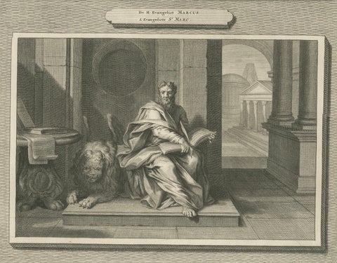 Biblical Engraving, Evangelists Matthew & Mark, Pieter Mortier, Early 1700s, close-up 4