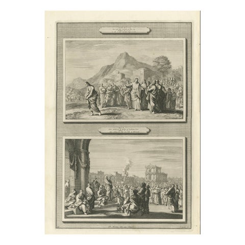 Antique Biblical Engravings, The Rich Young Man & Christ Teaching Jews, c.1700