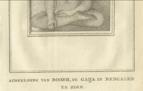 Seated Buddha at Gaya, Antique Dutch Print of a Statue in Bengal, ca. 1800, close-up 2