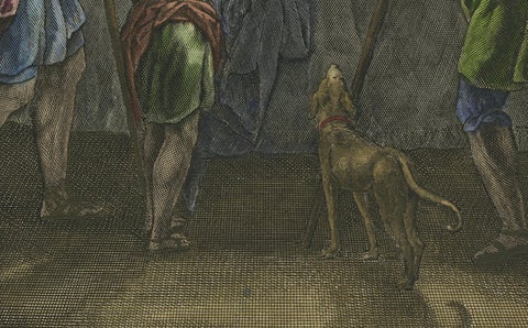 Israelites at the Paschal Meal, Hand-Coloured Bible Engraving, 18th Century, close-up 3