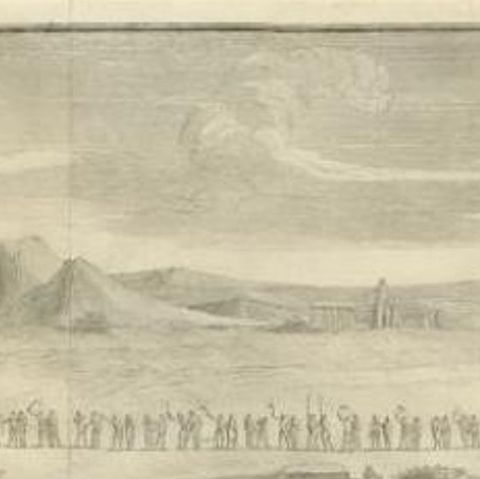 Antique Print of the Procession of The Flagellants by Morellon, c.1740, close-up 1
