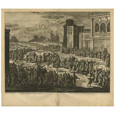 Antique Bible Print David Dancing for the Ark by J. Luyken, 1743
