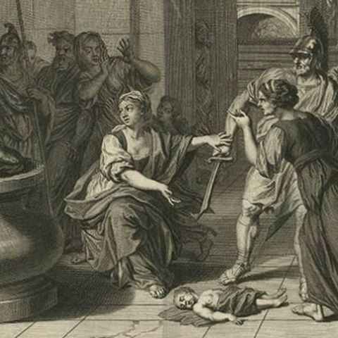 Antique Bible Print of Solomon's Judgement Made after B. Picart, 1728, close-up 2