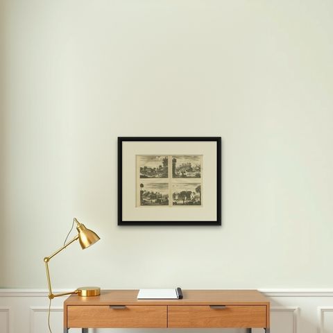 Antique Print of the Churches of Ilondi Matual, Ureputti, Catavelli and Paretitu, shown framed on a wall, true to size