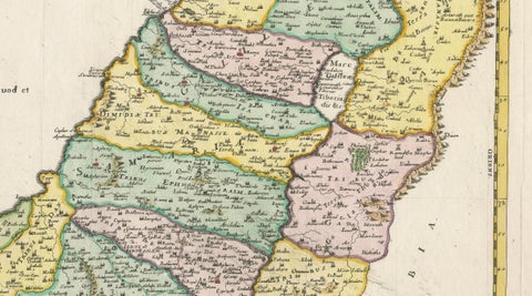 Holy Land Map of the Twelve Tribes of Israel, Sanson, Hand Colored, 1696, close-up 4