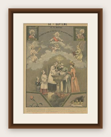 Antique Print of Baptism by Mouterde, circa 1900, shown framed