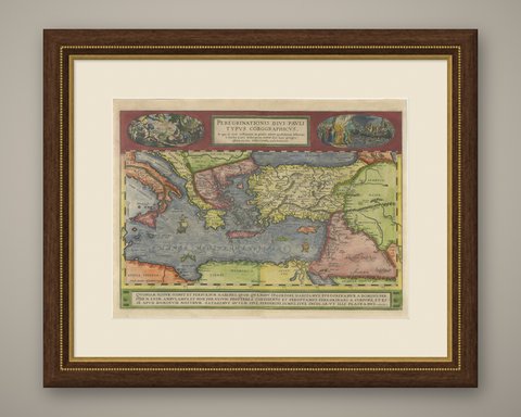 The Travels of Saint Paul, Antique Map by Abraham Ortelius, circa 1590, shown framed