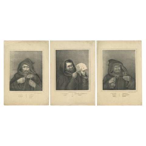 Set of 3 Antique Prints of Monks committing Sins by May & Wirsing, 'c.1850'