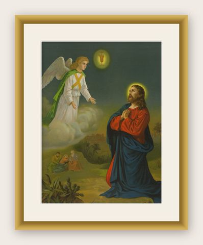 Christ on the Mount of Olives, Antique German Chromolithograph c.1900, shown framed
