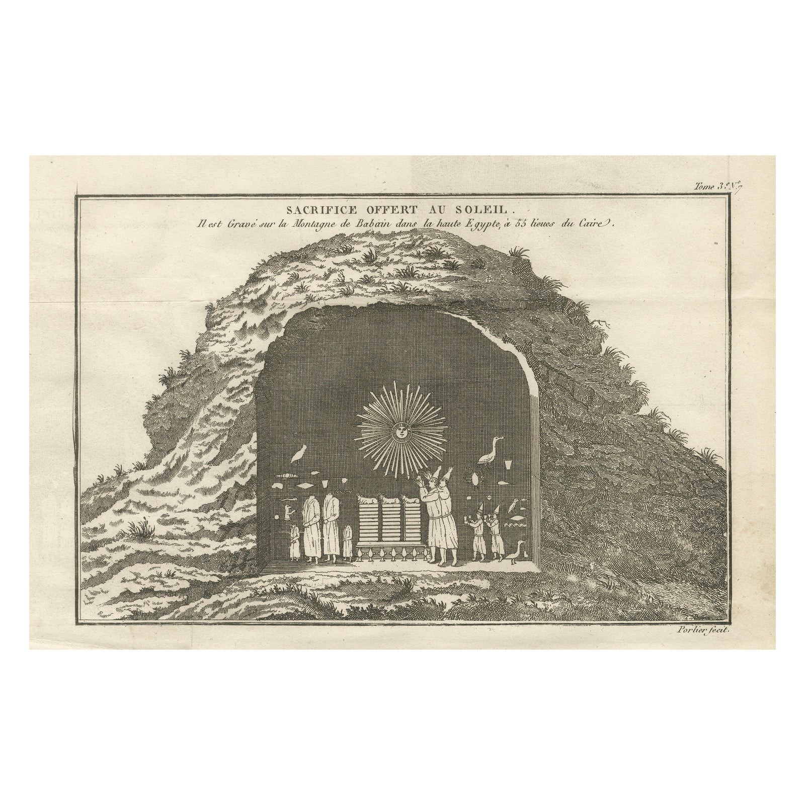 Sacrifice Offered to the Sun, Antique Engraving, Upper Egypt, c.1790