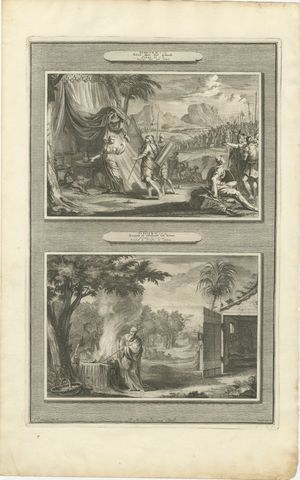 Jael Kills Sisera and the Calling of Gideon, Mortier Bible circa 1700
