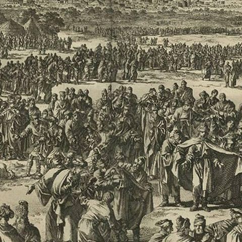 Antique Bible Print the Fiery Furnace by J. Luyken, 1743, close-up 2