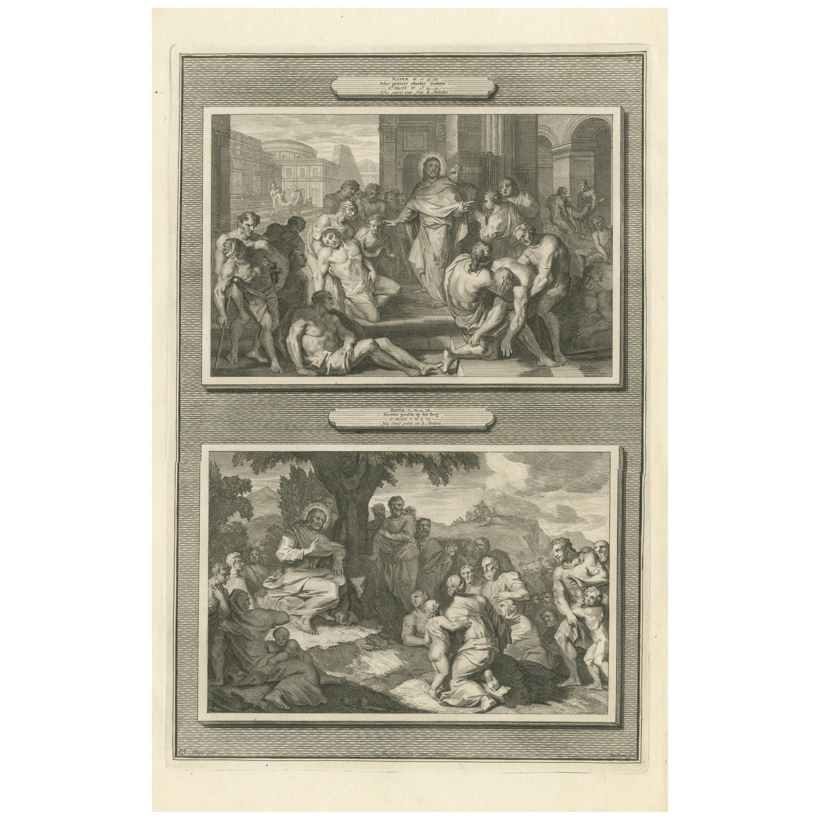 Christ Healing the Sick and Preaching the Sermon on the Mount, P. Mortier, 1700