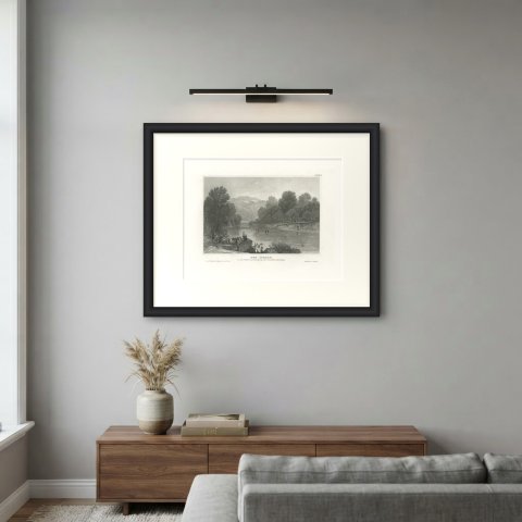 The River Jordan at Joshua's Crossing, Antique Holy Land View, circa 1850, shown framed on a wall, true to size