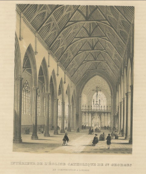 Lithograph of St. George's Church Interior Under Construction in London, 1843, close-up 3