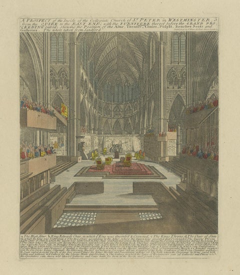 Westminster Abbey Interior Prepared for a Royal Coronation, Hand-Coloured, 1720, close-up 4