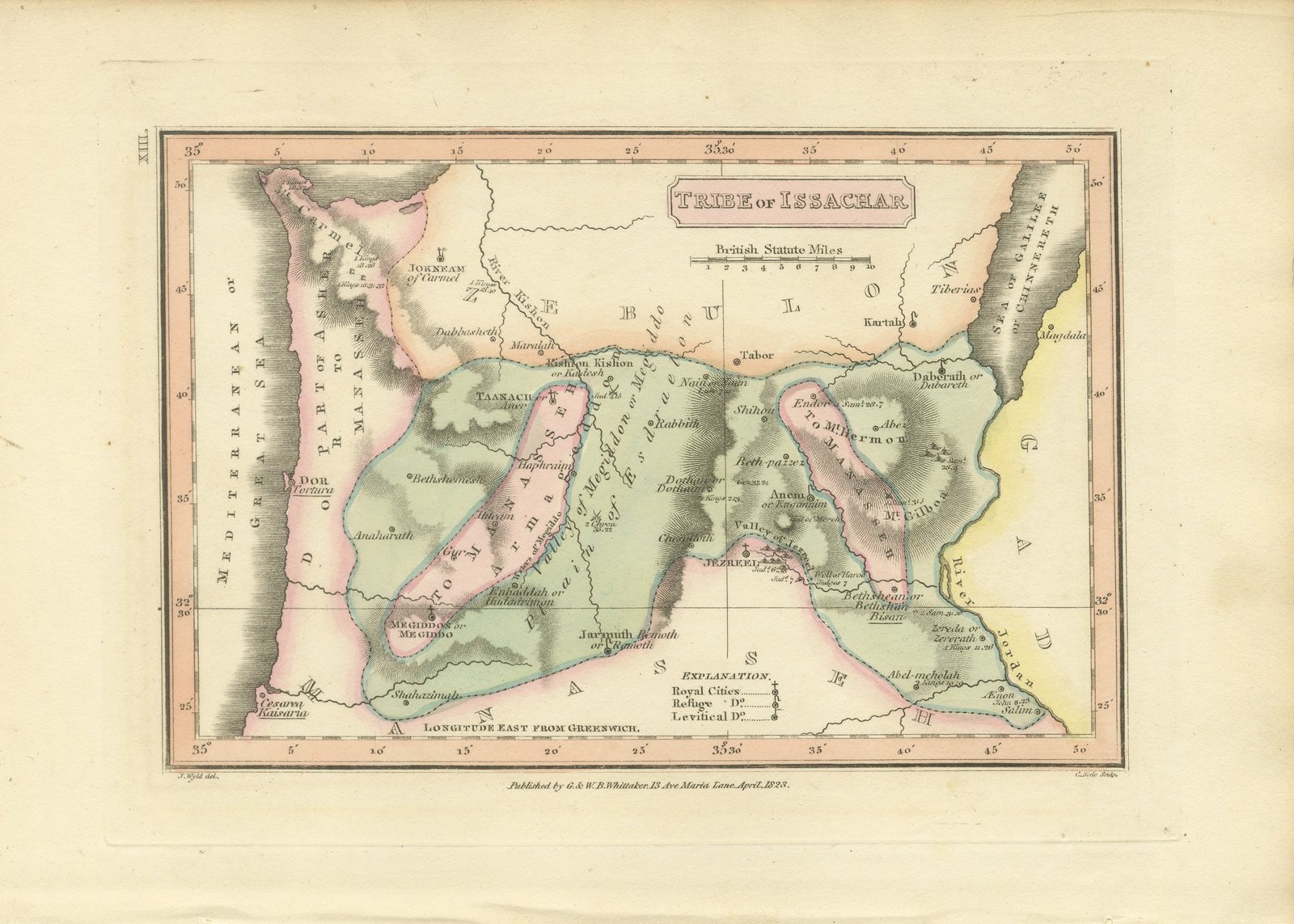 Antique Hand-Colored Map of the Tribe of Issachar, Wyld, 1823