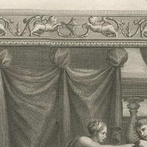 Old Religion Print of Joseph & Potiphar's Wife & Him Being Sold by His Brothers, close-up 3