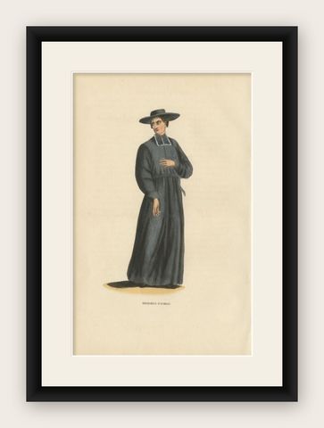 Antique Print of a Monk of the Order of Bethlehemite Friars, 1845, shown framed