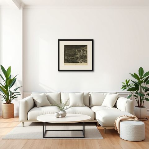 Antique Bible Print Ninth Plague of Egypt by J. Luyken, 1743, shown framed in a room, true to size